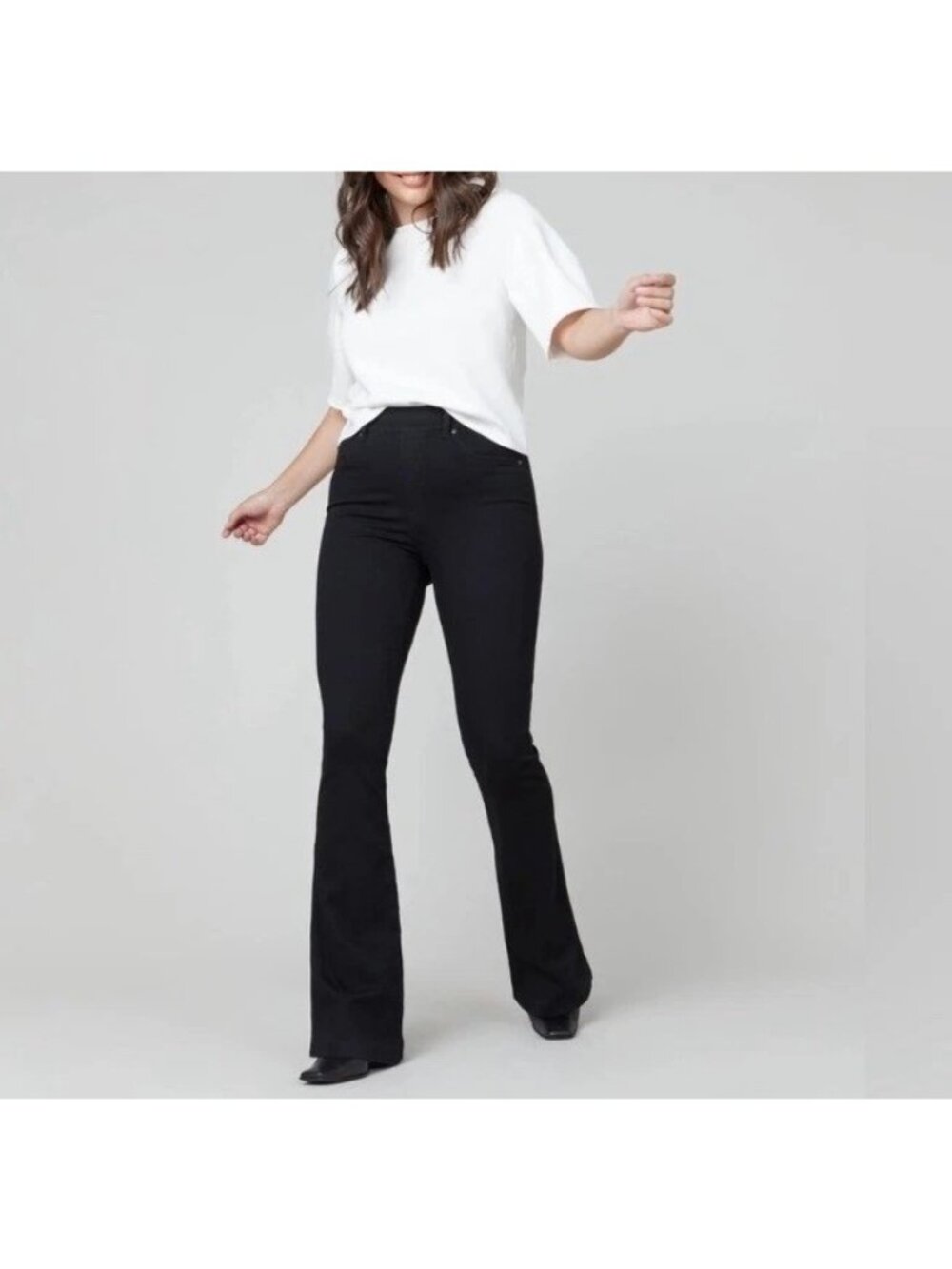 Spanx Flare Jeans Clean Black High Rise Pull On Womens NWT Boho 70s Size S - Picture 13 of 13